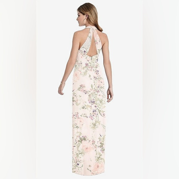 NEW - DESSY GROUP - TARYN V-NECK HALTER DRESS - BLUSH FLORAL PRINT - SIZE 14 - Picture 2 of 2